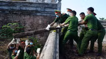 CBCS Công an, quân đội chung sức dọn vệ sinh ở Kinh thành Huế 