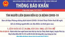 Huế thông báo khẩn tìm người liên quan đến 2 ca bệnh COVID-19