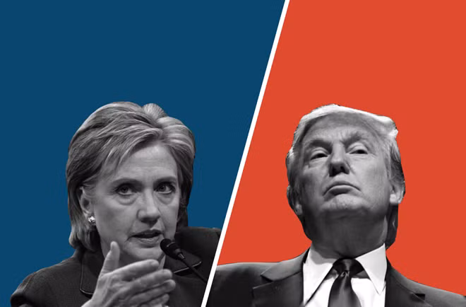 Tổng thống Mỹ Donald Trump (Phải) và cựu đối thủ Hilary Clinton. Ảnh: EPA