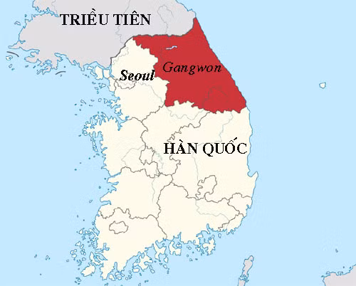 Tỉnh Gangwon, nơi đám cháy rừng bùng phát. Đồ hoạ: ITN