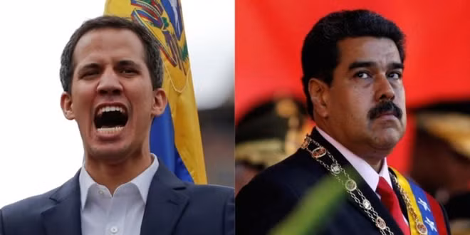 Tổng thống Venezuela Nicolas Maduro (phải) và lãnh đạo đối lập Juan Guaido. Ảnh: EPA Tổng thống Venezuela Nicolas Maduro (phải) và lãnh đạo đối lập Juan Guaido. Ảnh: EPA
