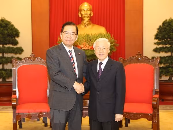 Tổng Bí thư, Chủ tịch nước Nguyễn Phú Trọng tiếp Chủ tịch Đảng Cộng sản Nhật Bản Kazuo Shii. (Ảnh: Trí Dũng/TTXVN) Tổng Bí thư, Chủ tịch nước Nguyễn Phú Trọng tiếp Chủ tịch Đảng Cộng sản Nhật Bản Kazuo Shii. (Ảnh: Trí Dũng/TTXVN)