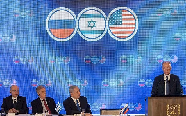 Ông Patrushev phát biểu trước các quan chức Mỹ-Israel. Ảnh: Haaretz