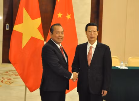 Phó Thủ tướng thường trực Trương Hòa Bình hội kiến Phó Thủ tướng Trung Quốc Trương Cao Lệ. Ảnh: VOV