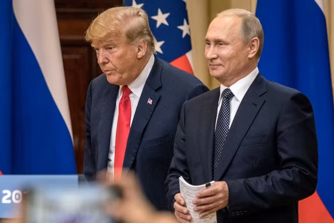 Tổng thống Nga-Mỹ trong cuộc gặp thượng đỉnh tháng 7-2018. Ảnh: Reuters