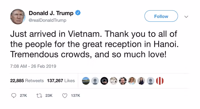 Đoạn chia sẻ của Tổng thống Trump trên Twitter.
