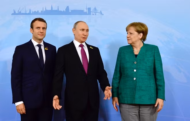 Lãnh đạo Pháp, Nga, Đức tại cuộc gặp bên lề thượng đỉnh G20 năm 2017. Ảnh: ITN