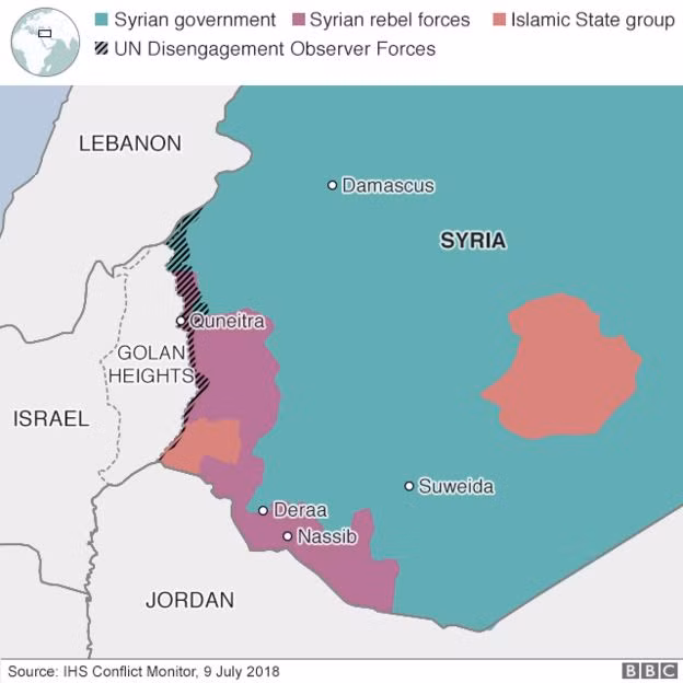 Khu vực chiến sự Nam và Tây Nam Syria. Ảnh: BBC