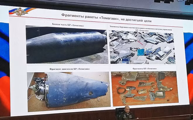 Hình ảnh của tên lửa Mỹ bị phòng không Syria bắn hạ do Nga công bố. Ảnh: RT Hình ảnh của tên lửa Mỹ bị phòng không Syria bắn hạ do Nga công bố. Ảnh: RT