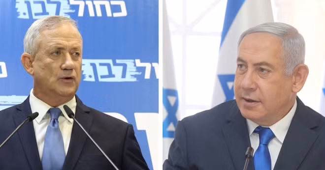 Thủ tướng Benjamin Netanyahu (phải) và đối thủ là tướng Benny-Gantz. Ảnh: Getty