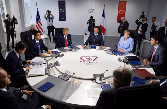 Các lãnh đạo G7 tại phiên họp ở Biarritz, Pháp. Ảnh Reuters.
