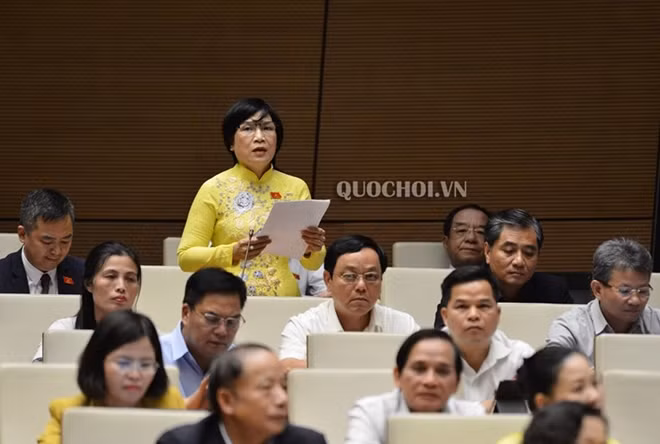 Đại biểu Mai Thị Ánh Tuyết, Đoàn ĐBQH tỉnh An Giang phát biểu ý kiến tại phiên thảo luận.