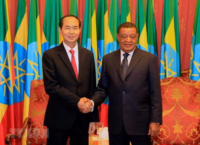 Chủ tịch nước Trần Đại Quang và Tổng thống Ethiopia Mulatu Teshome trong chuyến thăm vào tháng 8-2018.