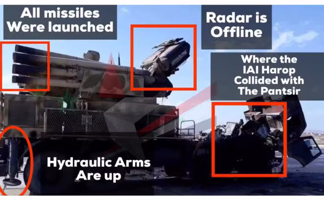 Hình ảnh xe Pantsir-S1 của Syria bị đánh trúng. Ảnh: Twitter