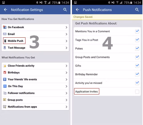 Ở trong mục Mobile Push, bỏ chọn Application Invites.