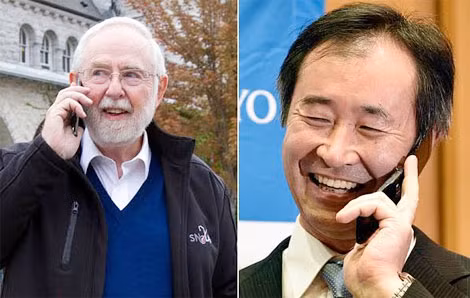 Chân dung 2 nhà khoa học đồng nhận giải Nobel vật lý 2015 - Arthur B. McDonald (trái) và Takaaki Kajita (phải)