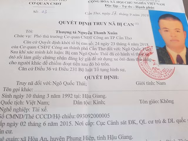 Quyết định truy nã Ngô Quốc Thái.