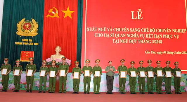 Đại tá Trần Ngọc Hạnh trao quyết định chuyển sang chế độ chuyên nghiệp cho các chiến sỹ. Đại tá Trần Ngọc Hạnh trao quyết định chuyển sang chế độ chuyên nghiệp cho các chiến sỹ.