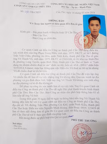 Thông báo của cơ quan điều tra.