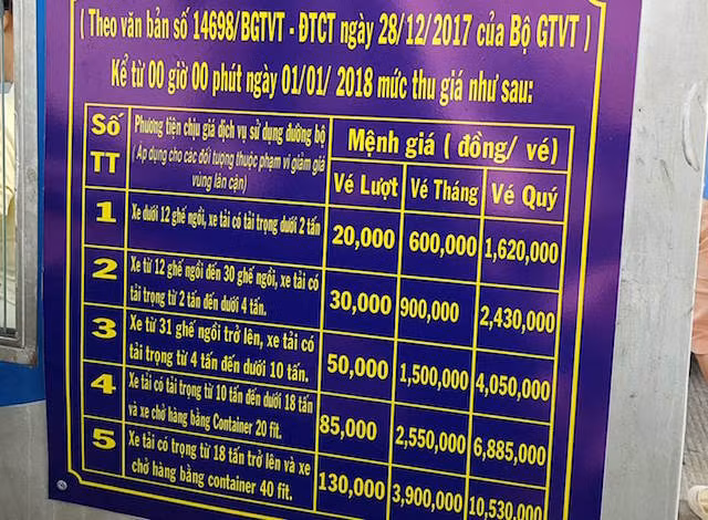 Mức thu phí tại BOT Cần Thơ - Phụng Hiệp.