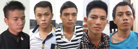 Các đối tượng trong vụ án (từ trái qua): Nguyễn Ngọc Tây; Nguyễn Văn Đô; Trương Ngọc Duẩn; Nguyễn Thành Nhơn; Đinh Phong Phú.