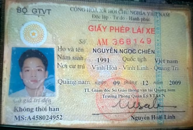 Giấy phép lái xe của đối tượng Chiến.