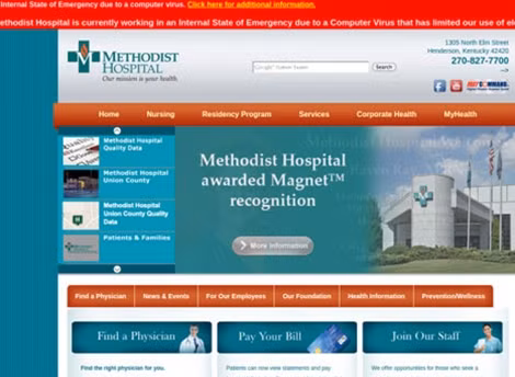 Trang web Methodisthospital.net của Bệnh viện Methodist cảnh báo về cuộc tấn công ransomware.
