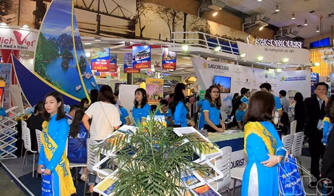 Một gian hàng tại Hội chợ Du lịch quốc tế TP Hồ Chí Minh 2018.