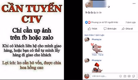 Bài quảng cáo tuyển cộng tác viên bán hàng thường thấy trên mạng xã hội.