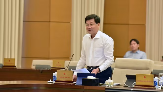 Tổng Thanh tra Chính phủ Lê Minh Khái trình bày Báo cáo của Chính phủ về công tác giải quyết khiếu nại, tố cáo năm 2020.