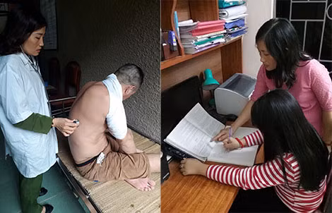 Bác sĩ Phạm Thị Thu Thủy khám bệnh cho phạm nhân (trái) và bình dị trong cuộc sống đời thường.
