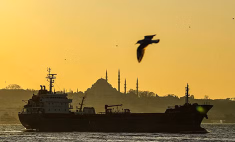 Tàu thuyền lưu thông qua eo biển Bosphorus.