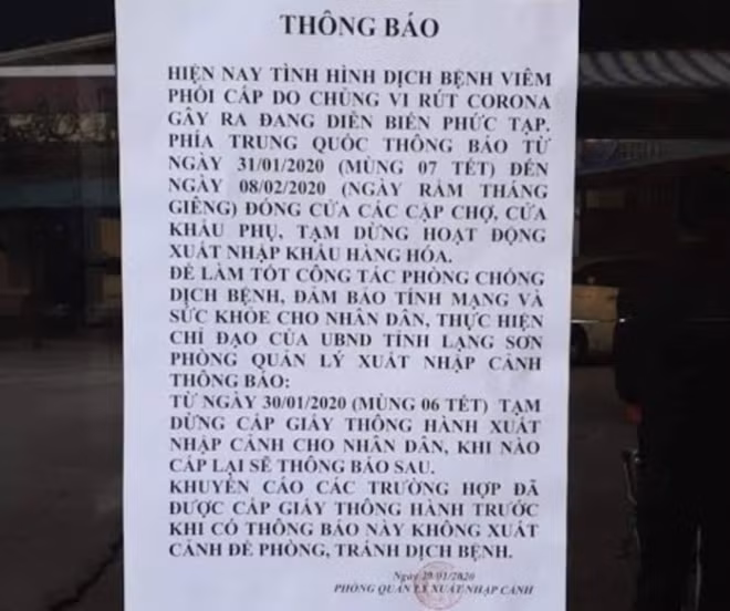 Thông báo về việc tạm dừng xuất nhập cảnh qua Trung Quốc.