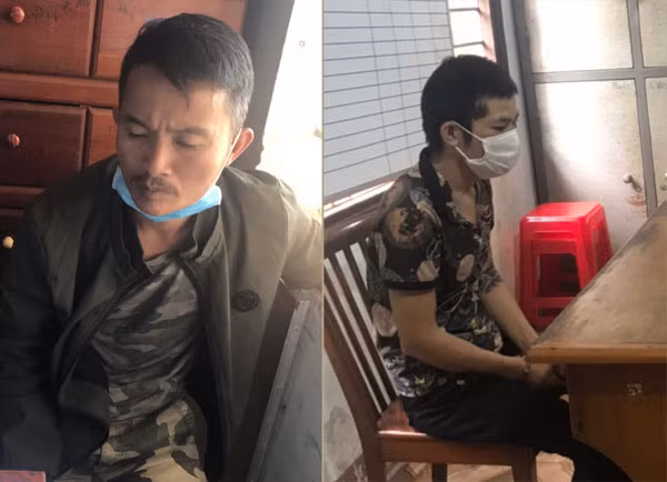 Các đối tượng Nguyễn Thành Dương và Phạm Đức Giang tại cơ quan Công an.