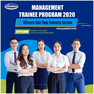 Chương trình “Quản trị viên tập sự Vinamilk 2020” sẽ chính thức khởi động từ ngày 1/8/2020 và hạn chót nhận hồ sơ ứng tuyển là 15/9/2020.