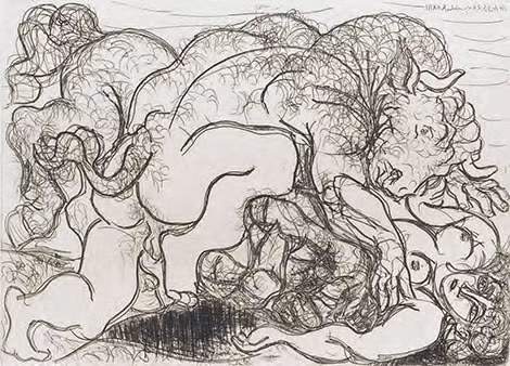 Bức họa “Minotaur đang yêu một nhân mã cái” của Pablo Picasso.