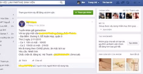 Một dạng tin rao tuyển fan cho ca sĩ trên mạng xã hội Facebook.