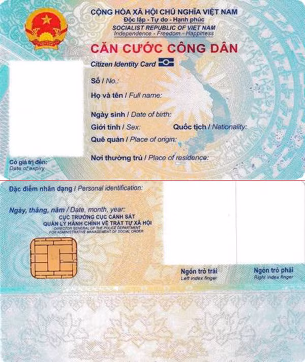 Mặt trước và mặt sau thẻ Căn cước công dân gắn chip điện tử.