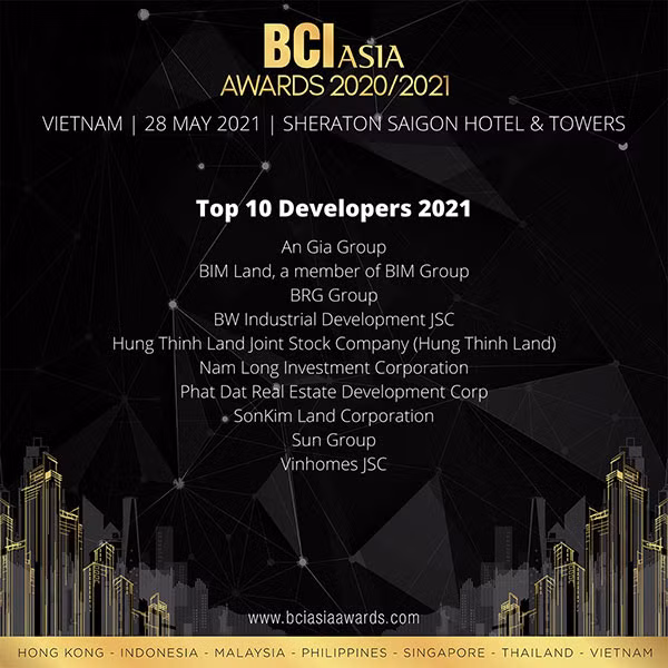 BIM Land được vịnh danh Top 10 Chủ đầu tư Uy tín BCI Asia Awards 2021.