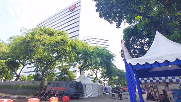 Chốt bảo vệ an ninh tại trụ sở Ban Thư ký ASEAN.