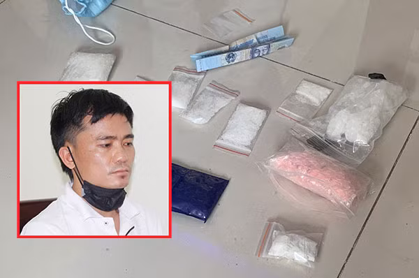Đối tượng Nguyễn Văn Tuấn (ảnh nhỏ) và tang vật tại hiện trường.