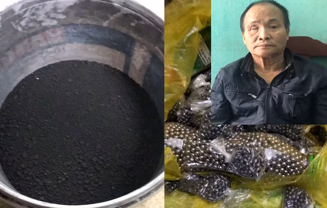 Vi Văn Nhơ và tang vật vụ án.