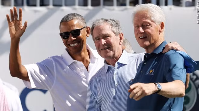3 cựu Tổng thống Barack Obama, George W. Bush và Bill Clinton tại lễ khai mạc Presidents Cup. Ảnh Getty