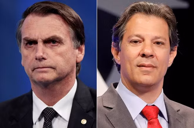 Ông Jair Bolsonaro (trái) và đối thủ Fernando Haddad. Ảnh Reuters