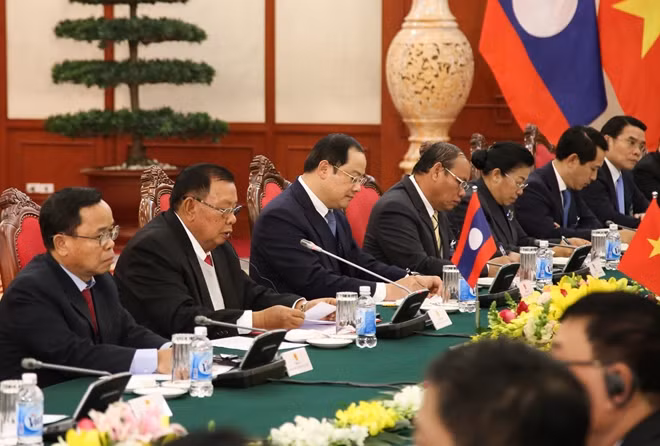 Tổng Bí thư, Chủ tịch nước Lào Bounnhang Vorachith tại cuộc hội đàm