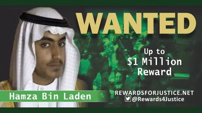 Bộ Ngoại giao Mỹ từng trao thưởng 1 triệu USD cho thông tin có giá trị dẫn đến Hamza bin Laden. Ảnh Reuters.