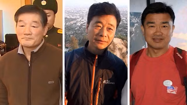 Từ trái sang, Kim Dong-chul, Kim Hak-song và Kim Sang-duk, ba công dân Mỹ bị Triều Tiên bắt. Ảnh: CNN/Getty Images
