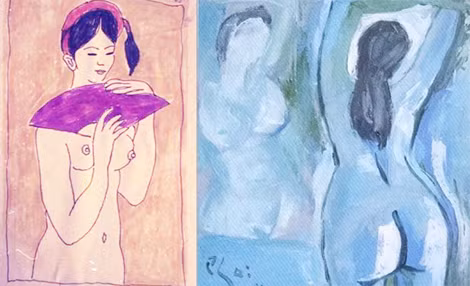 Hai minh họa thơ Hồ Xuân Hương của danh họa Bùi Xuân Phái.