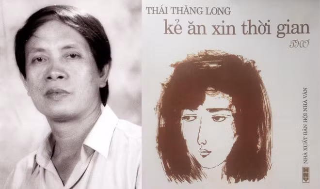 Nhà thơ Thái Thăng Long và bìa tập thơ "Kẻ ăn xin thời gian" của ông.