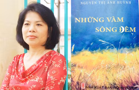 Nhà thơ Nguyễn Thị Ánh Huỳnh và bìa tập “Những vàm sông đêm”.